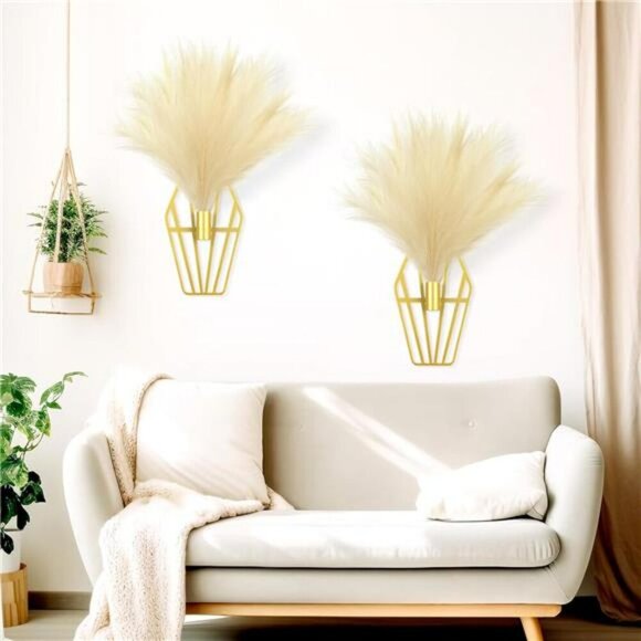 Boho Gold Wall Decor Set Metal Pampas Hanging Art for Bedroom Living Room - Picture 2 of 7